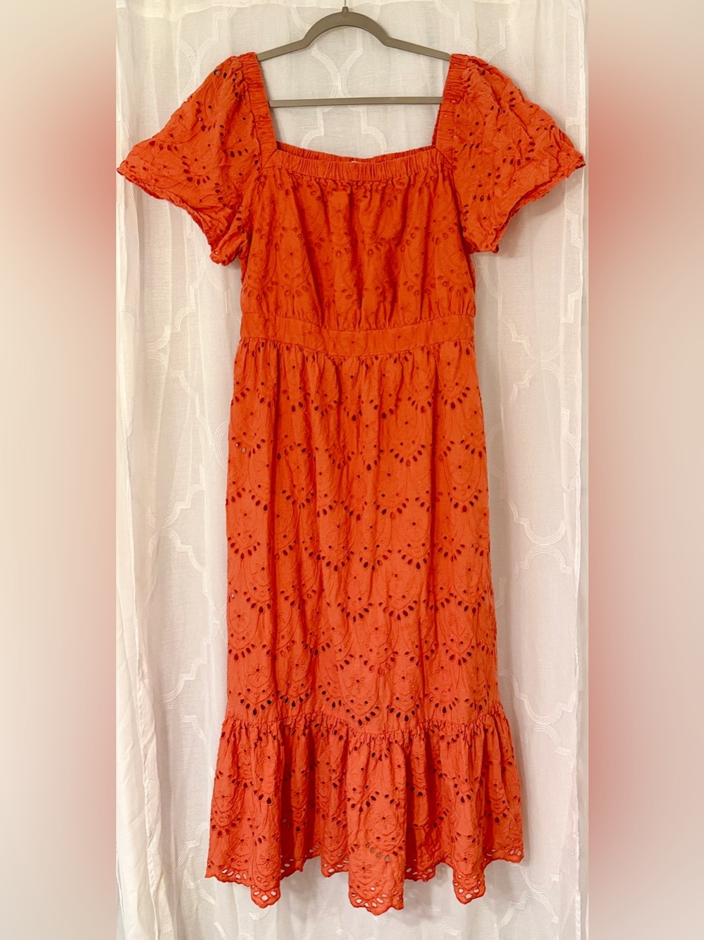 Nurture by Westbound XL Orange Eyelet Cotton Midi Dress Cottagecore